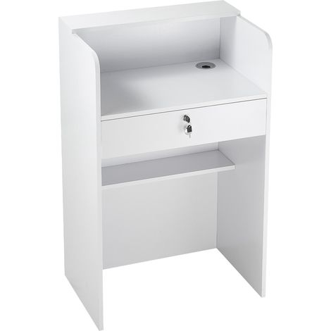 Mophorn Empfangstheke 60 cm Lang, Rechteckige Rezeptionstheke mit abschließbarer Schublade, Moderner Empfangstresen für Kasse, Lobby, Salon, Büro, Hotel, Verkaufstheke aus Spanplatte (1/5)