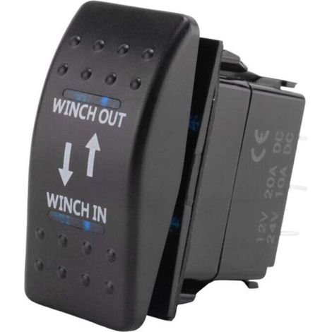 12V 20A Winch In Out ON-OFF-ON Rocker Switch 7 Pin LED Blue (1/4)
