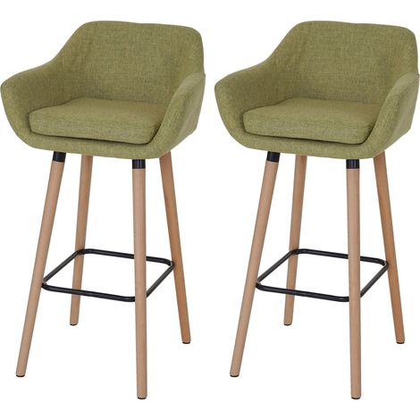 2er-Set Barhocker Vaasa T381, Barstuhl Tresenhocker Textil, hellgrün