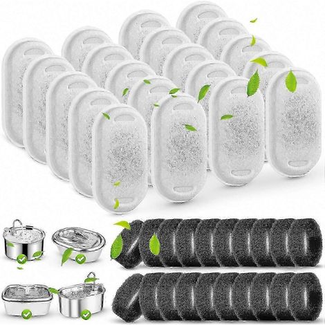 Filtres pour fontaine à eau pour chats compatibles avec les fontaines en acier inoxydable de 2 L et 3,2 L lot de 20 filtres de rechange compatibles avec les fontaines à eau pour chiens. (1/5)