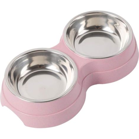 Gamelle Chat Acier Inoxydable - Double Bol Anti Glouton Fibre Végétale - Pour Chien Et Chat - Lot De 1 (1/5)