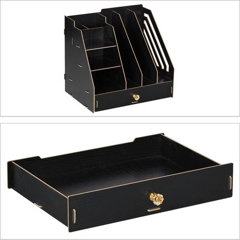 Organizer da scrivania compatto con portadocumenti 29,5 x 33 x 24 cm stoccaggio ottimale finitura moderna in MDF nero 130012141