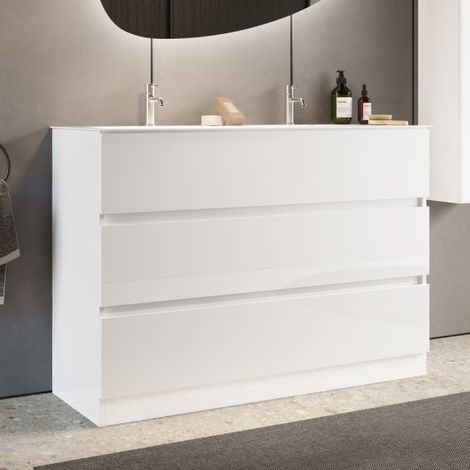 Meuble salle de bain design blanc + vasque L 120cm TANIA (1/5)