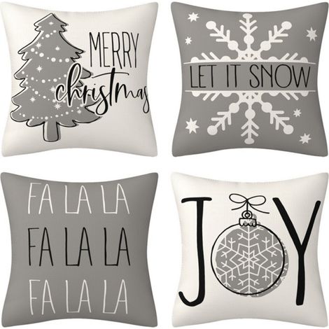 Lot de 4 Taies d'oreiller, Coton et lin, 45x45cm, Motif Noël, Décoration salon (1/5)