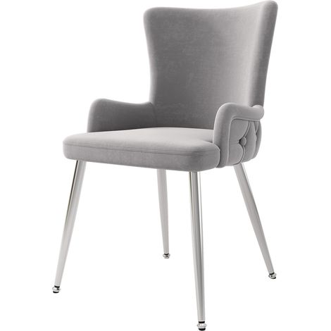 Lot de 4 chaises en velours gris avec pieds en métal argenté pour salle à manger (1/5)
