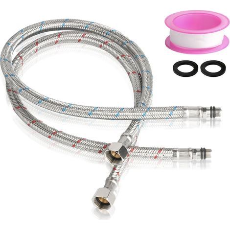 Tubi flessibili di collegamento G3/8 – M10 - 60 cm, prolunga per tubo 12/17 (3/8 di pollice), prolunga per tubo lavello in acciaio inox intrecciato per cucina e bagno (1/5)