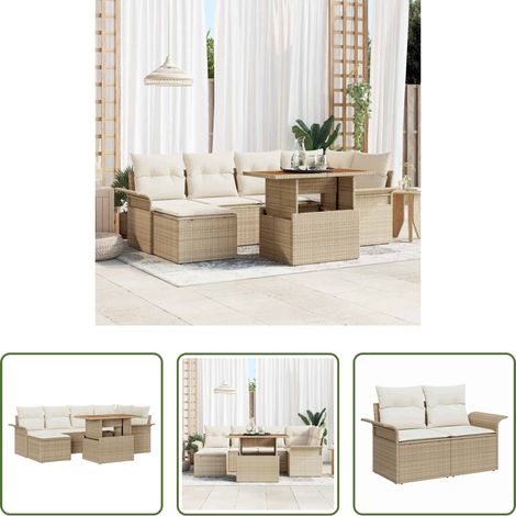 Salle à manger extérieur -  Ensemble de canapé de jardin 7 pcs Beige Poly rotin (1/5)