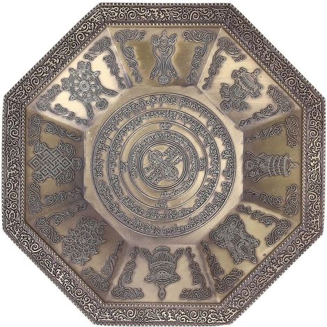 Achteckige Brennschale, buddhistische Schriften, 8 glückverheißende Symbole, Feueropferschale, buddhistischer Bedarf, Cyan