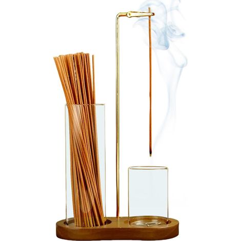 Porte-encens 2 en 1 pour bâtons, coupe-cendres en verre anti-cendres volantes, support de méditation et yoga (1/5)