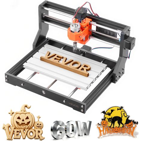 VEVOR Macchina per Incisione CNC 3018 Fresatrice CNC su Legno a 3 Assi, Mandrino da 60 W, Struttura in Lega di Alluminio, Area di Lavoro 30x18x4 cm, per Taglio e Intaglio su Legno Acrilico Plastica