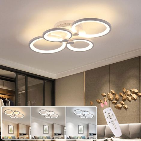 Plafonnier moderne de 60 cm avec télécommande, 4 anneaux lumineux - Plafonnier LED à intensité variable, 3000 K-6500 K, économie d'énergie, 48 W (1/5)