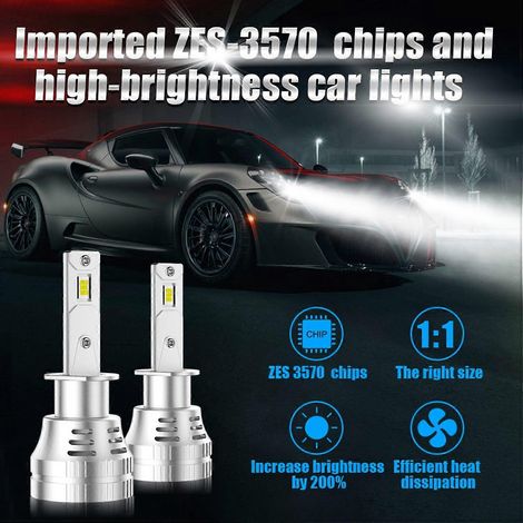 Ampoules LED H1, phares de voiture LED 200 % plus lumineux, 100 W, 6 000 K, étanches IP68, avec prise