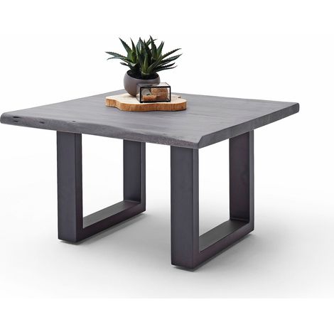 Table basse carrée en acacia gris et acier anthracite avec pied en U (1/4)