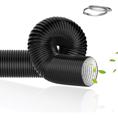 Tragbarer Klimaanlagenschlauch, 150 mm Lüftungsschlauch, 300 cm PVC-Aluminium-Abluftkanal mit 2 Klemmen, flexibler Luftkanal für Klimaanlagen und Dunstabzugshauben, Schwarz (1/5)