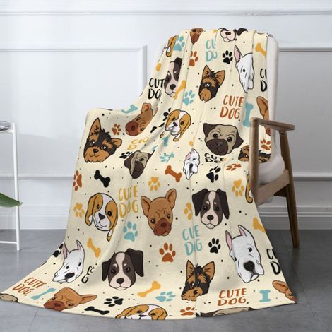 Couverture en laine à motif de chien mignon – Couverture douce et moelleuse convenant aux adultes, aux enfants et aux animaux de compagnie, 127 cm x 102 cm, en laine d'agneau chaude, un cadeau parfait (1/5)
