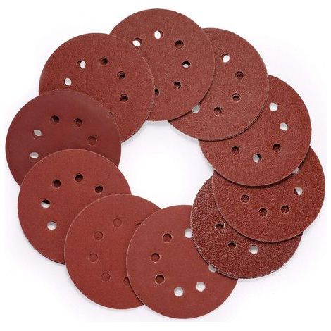 80 discos de lijado, discos abrasivos redondos de 8 orificios y grano de 125 mm, hojas de lija para lijadoras, granos de papel de lija 40/60/80/100/120/150/180/240/320/400 para lijado/pulido/eliminaci (1/5)