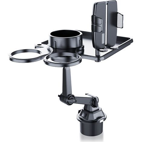 Tablette multifonction pour voiture avec support téléphone et trois emplacements à gobelets base extensible rotation 360° pour repas en véhicule (1/5)