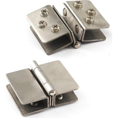 Lot de 2 Charnières Verre Zinc - Fixation 180° Robuste - Pour Douche et Cloison - Épaisseur 8-10 mm (1/5)