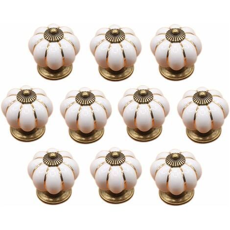 10 x Boutons de tiroir en céramique bouton de meuble forme citrouille pour tiroirs et placards de cuisine,Poignée de forme de potiron en céramique bouton commode armoire de cuisine placard ti (1/5)