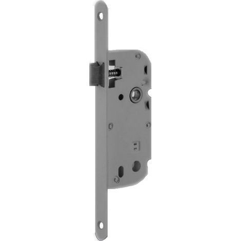 Serrure à larder Bec de canne axe 40 mm electrozingué A encastre réversible bouts ronds (1/2)