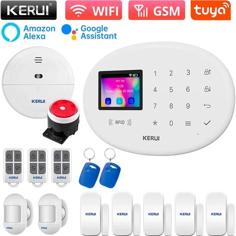 (Pack 9) Kit de sécurité pour maison intelligente, prend en charge les alarmes à double réseau WiFi et GSM et comprend un détecteur de mouvement infrarouge. (1/5)