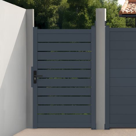 Puerta peatonal 100x160 cm de aluminio perforado gris antracita
