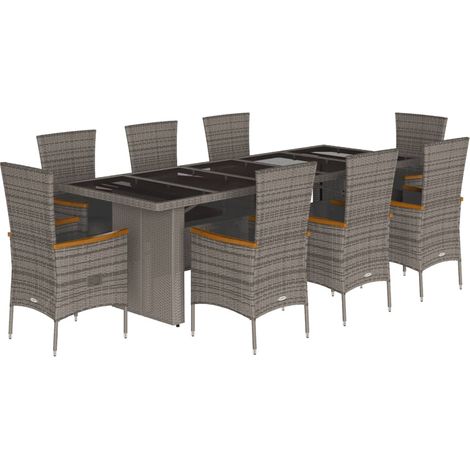 Maison Exclusive - 9-tlg. Garten-Essgruppe mit Kissen Grau Poly R