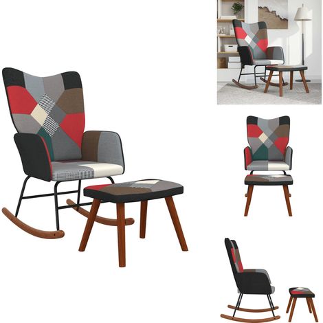 Chaise à bascule avec tabouret Patchwork Tissu - Chaise À Bascule - Chaise Relaxante - Fauteuil À Bascule - Mobilier Extérieur - Décoration Intérieure (1/5)