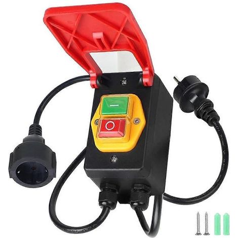 Interrupteur d'arrêt d'urgence 230 V 18 A IP55 avec prise, interrupteur de tension nulle monophasé pour table de fraisage, prise européenne (1/5)