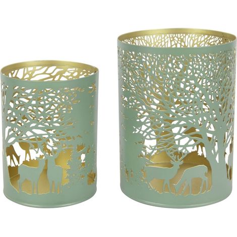 TrendLine Windlicht Metall Rentier Ø 9 cm grün-gold
