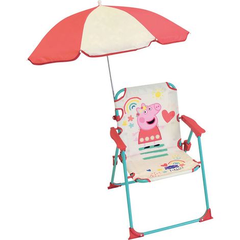 Chaise Pliante Enfant avec Parasol Ø65 cm H53 x L38 x P37 cm Mobilier Extérieur Léger Idée Cadeau Plein Air Dès 3 Ans (1/2)