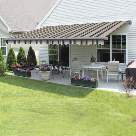 Greenbay Grey Frame Manual Awning Retractable Canopy Patio Garden Sun Shade Shelter Multi-Stripe 3.5 x 2.5m (1/5)