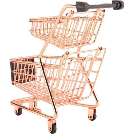 Mini Chariot De Courses À Double Niveau En Métal Avec Panier De Rangement Rose Doré