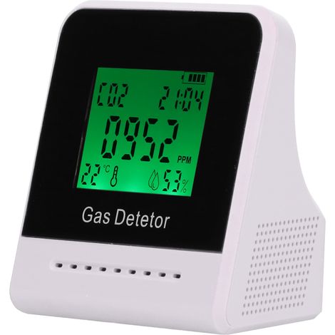 Détecteur de qualité de l'air 400-5000 ppm CO, moniteur de température et d'humidité avec horloge et chargement USB (blanc)