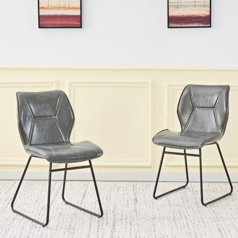 Lot de 2 chaises de salle à manger grises en similicuir avec piètement métal – dimensions disponibles sur demande (1/5)