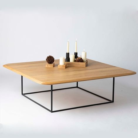 Tavolino da salotto in legno di Rovere impiallacciato con struttura in metallo nero verniciato - 120 x 120 x 40 h. cm (1/5)