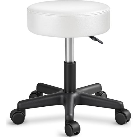 Sgabello da lavoro Sgabello girevole Sgabello Sgabello per salone estetico Sgabello per ambulatorio medico, con rotelle, rotazione libera di 360°, 10 cm di imbottitura, 8 colori diversi (Bianco)
