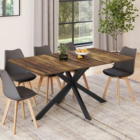 Mesa de comedor rectangular ALIX 8 personas madera oscura pata de araña HAWKINS y negro 160 cm