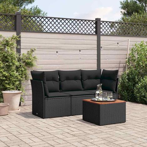 Salon de jardin 4 pièces en résine tressée noire avec rangement et coussins, 35kg - PANGIVO (1/5)