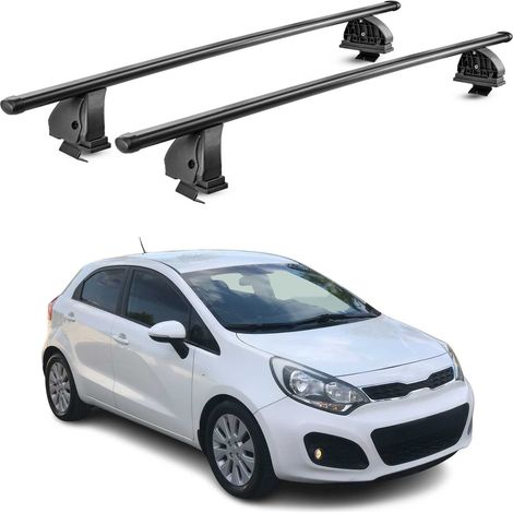 OMAC Stahl Dachträger Querträger Kia Rio III Schrägheck 2011-2017 5Tür – TÜV / DIN 75302:2019 – Abschließbar – Max. 75 kg – 2 Stangen – Schwarz (1/5)