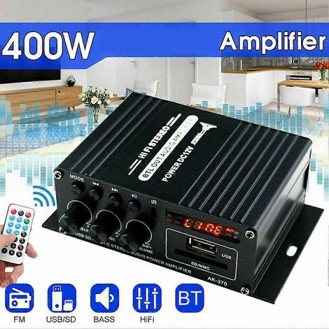 Amplificateur audio stéréo HiFi 400 W (2 x 200 W) pour voiture et maison, avec caisson de basses, Bluetooth et EDR Audio LE. (1/4)