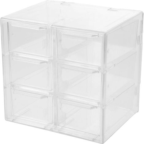 Boîte de rangement de bureau multi-compartiments avec tiroirs amovibles, support pour cosmétiques-12.3X10X12CM-Transparent (1/4)