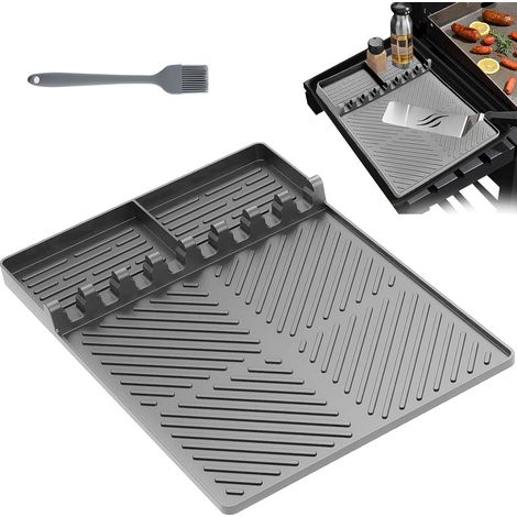 Tapis Barbecue en Silicone Gris, Tapis de Table Latéral pour Barbecue à Gaz, Doux et Frottant, pour le Rangement Latéral des Couverts de Barbecue (1/5)
