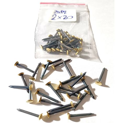 CHIODI ACCIAIO mm. 2X20 TESTA BOMBATA OTTONATA -CONFEZ. DA 25 -OFFERTA- (1/2)