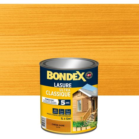 Bondex – Lasure extérieure fongicide 5 ans chêne doré 1 L – Aspect satiné – Résines acryliques pour bois dur – Protection durable