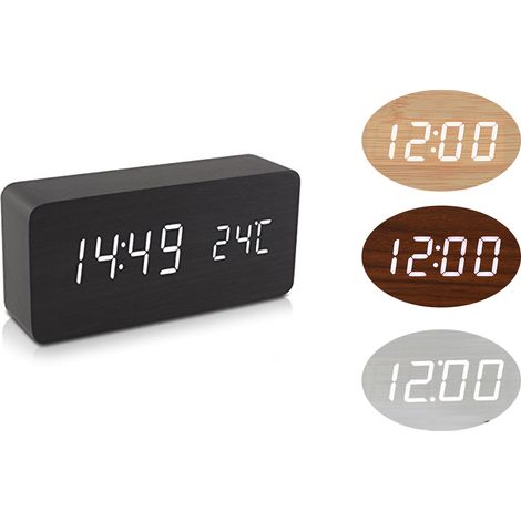 Orologio digitale legno sveglia led display temperatura data rettangolare 1299 (1/5)