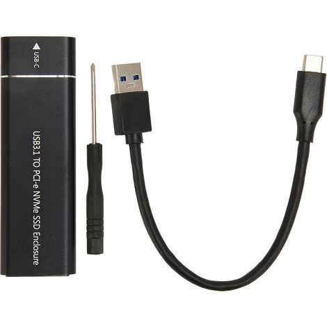 M.2 NVMe USB-C 10 Gbit/s SSD-Gehäuse, kompatibel mit 2230 bis 2280, USB-A-auf-USB-C-Kabel im Lieferumfang enthalten, 2 TB, UASP, Schwarz