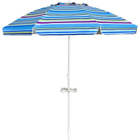 Sonnenschirm 200 cm, neigbares Dach, Getränkehalter, Blau (1/5)