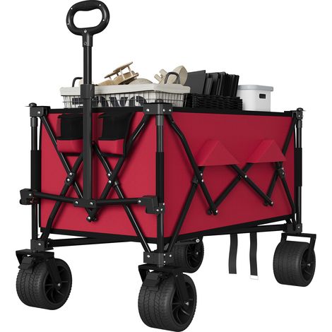 Chariot pliant et compact pour la plage, tout-terrain, longue capacité, avec porte-gobelets, roues adaptées au sable, Version longue (1/5)