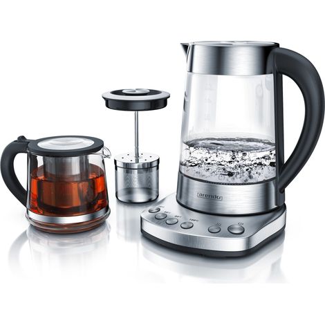 Arendo Wasserkocher 1,7 l, 2400 W, Edelstahl mit Teeaufsatz, Teekocher, Temperatureinstellung 70 - 100° C (1/5)
